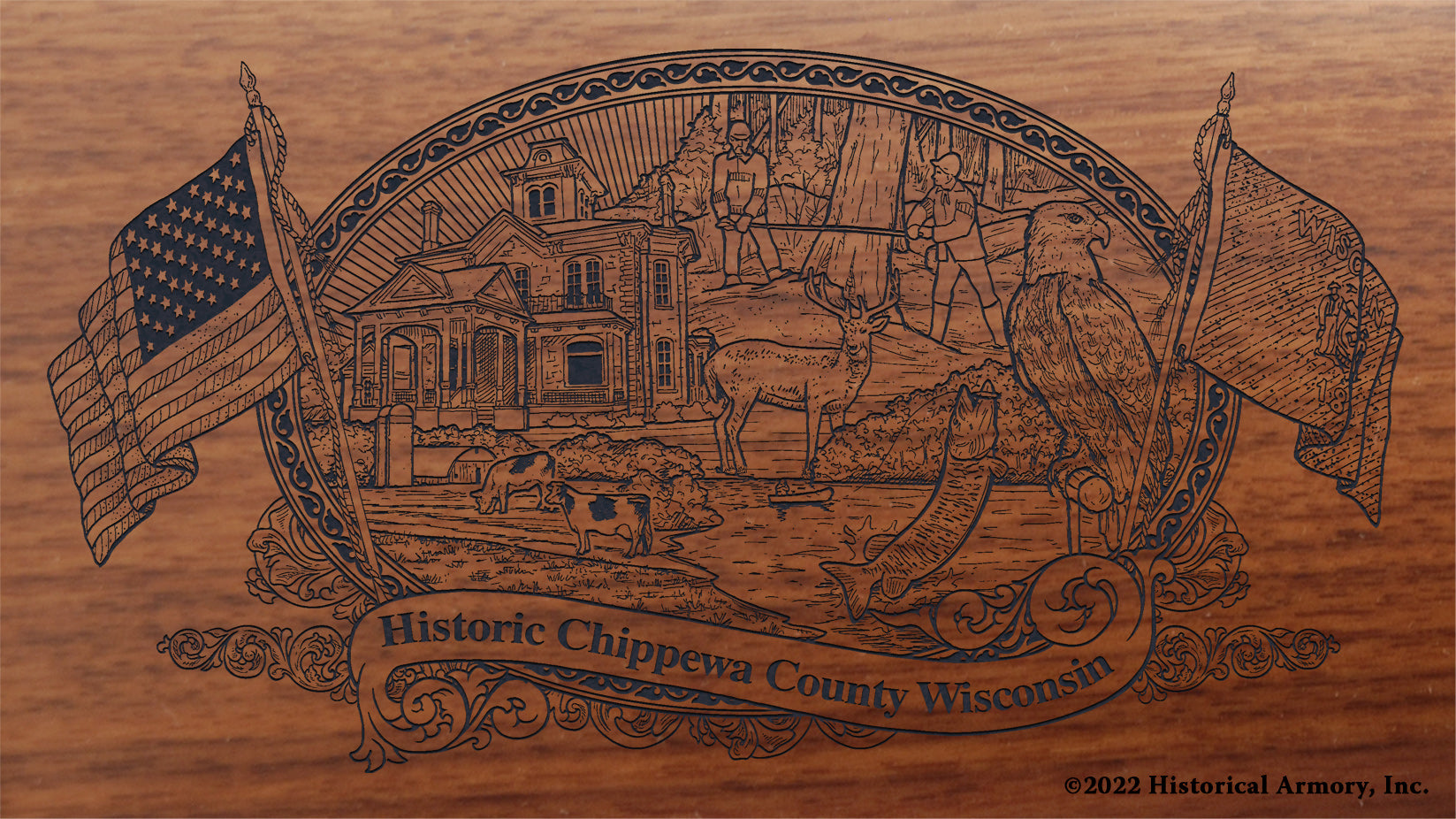 Chippewa County Wisconsin Engraved Rifle Buttstock