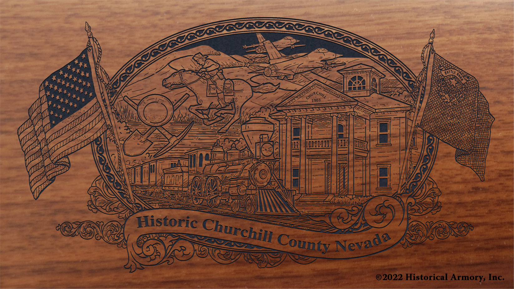 Churchill County Nevada Engraved Rifle Buttstock