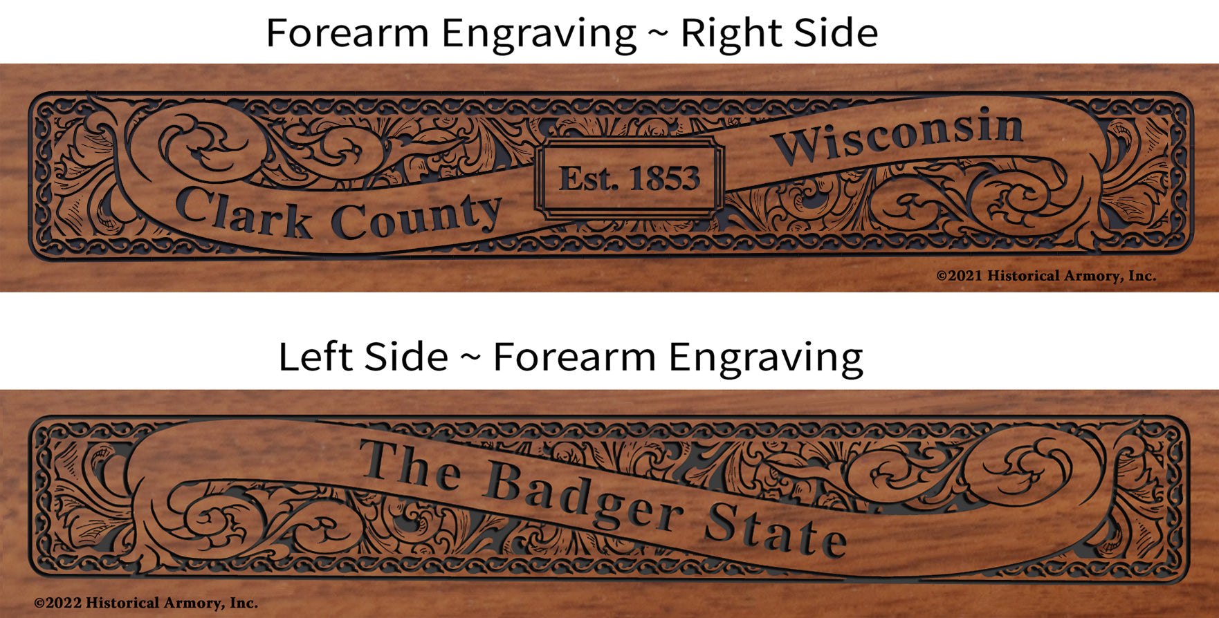 Clark County Wisconsin Engraved Rifle Forearm