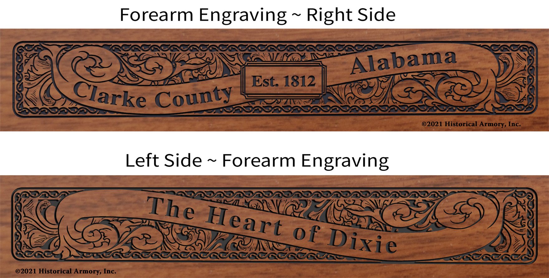 Clarke County Alabama Establishment and Motto History Engraved Rifle Forearm
