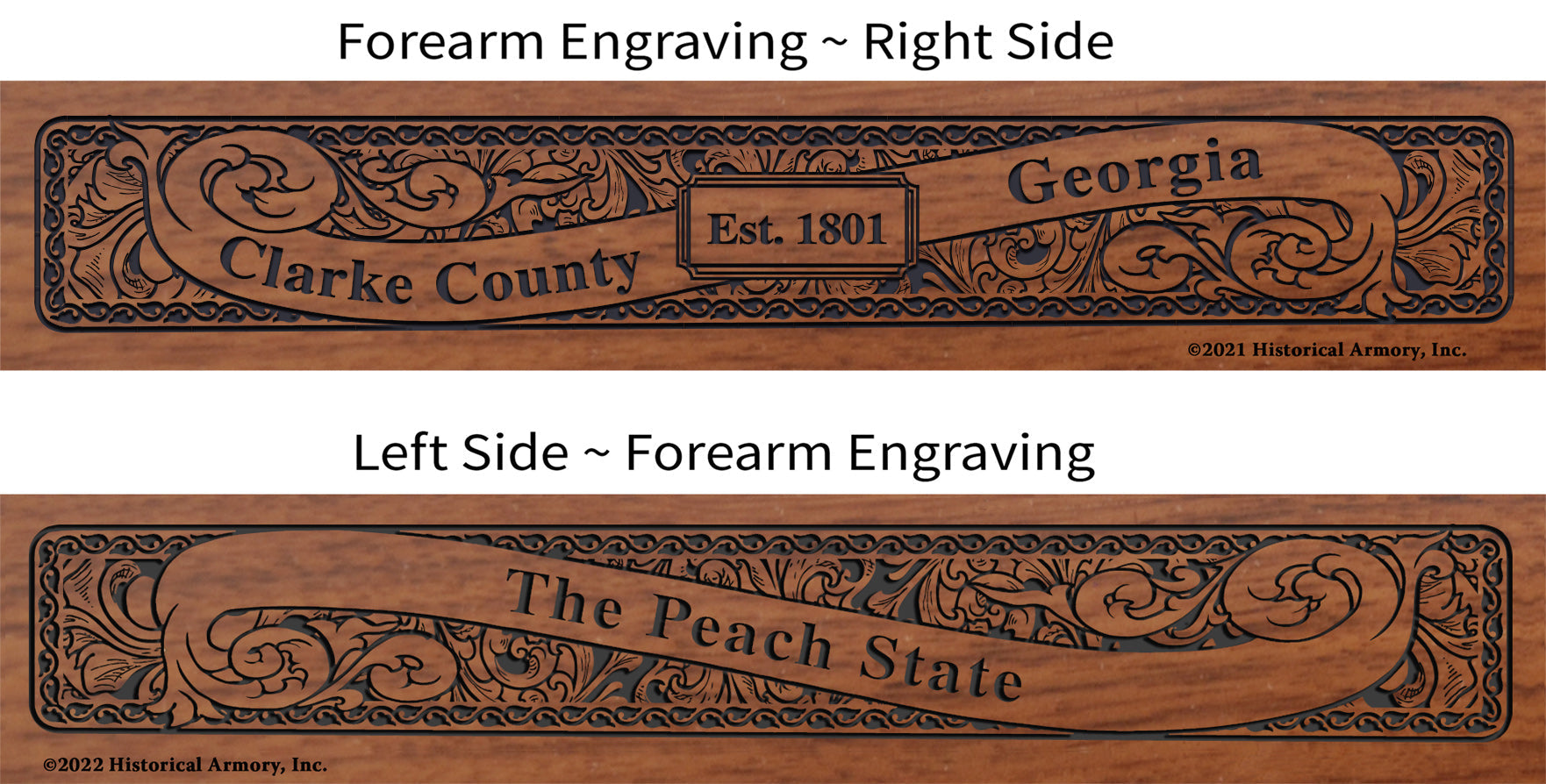 Clarke County Georgia Establishment and Motto History Engraved Rifle Forearm