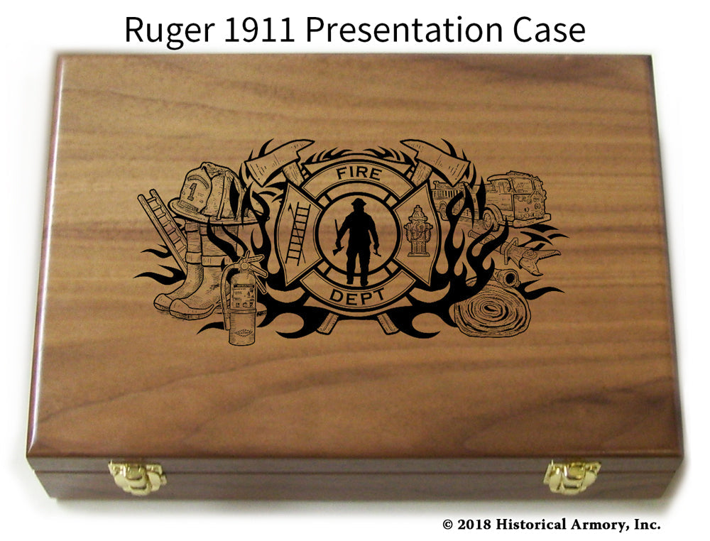 Classic American Firefighter Engraved .45 Auto Ruger 1911 Presentation Case