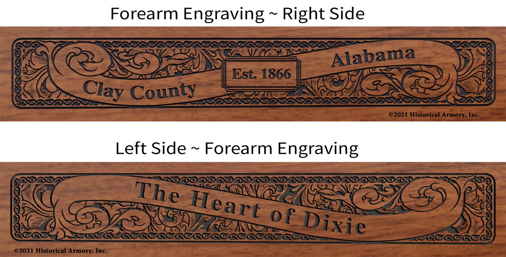 Clay County Alabama Establishment and Motto History Engraved Rifle Forearm
