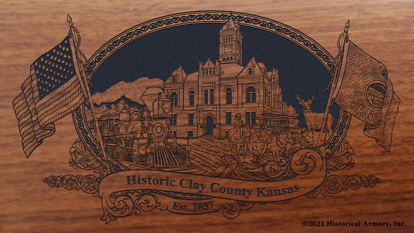 Clay County Kansas Engraved Rifle Buttstock