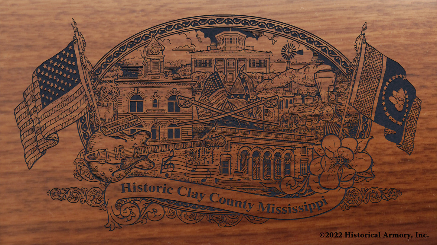 Clay County Mississippi Engraved Rifle Buttstock