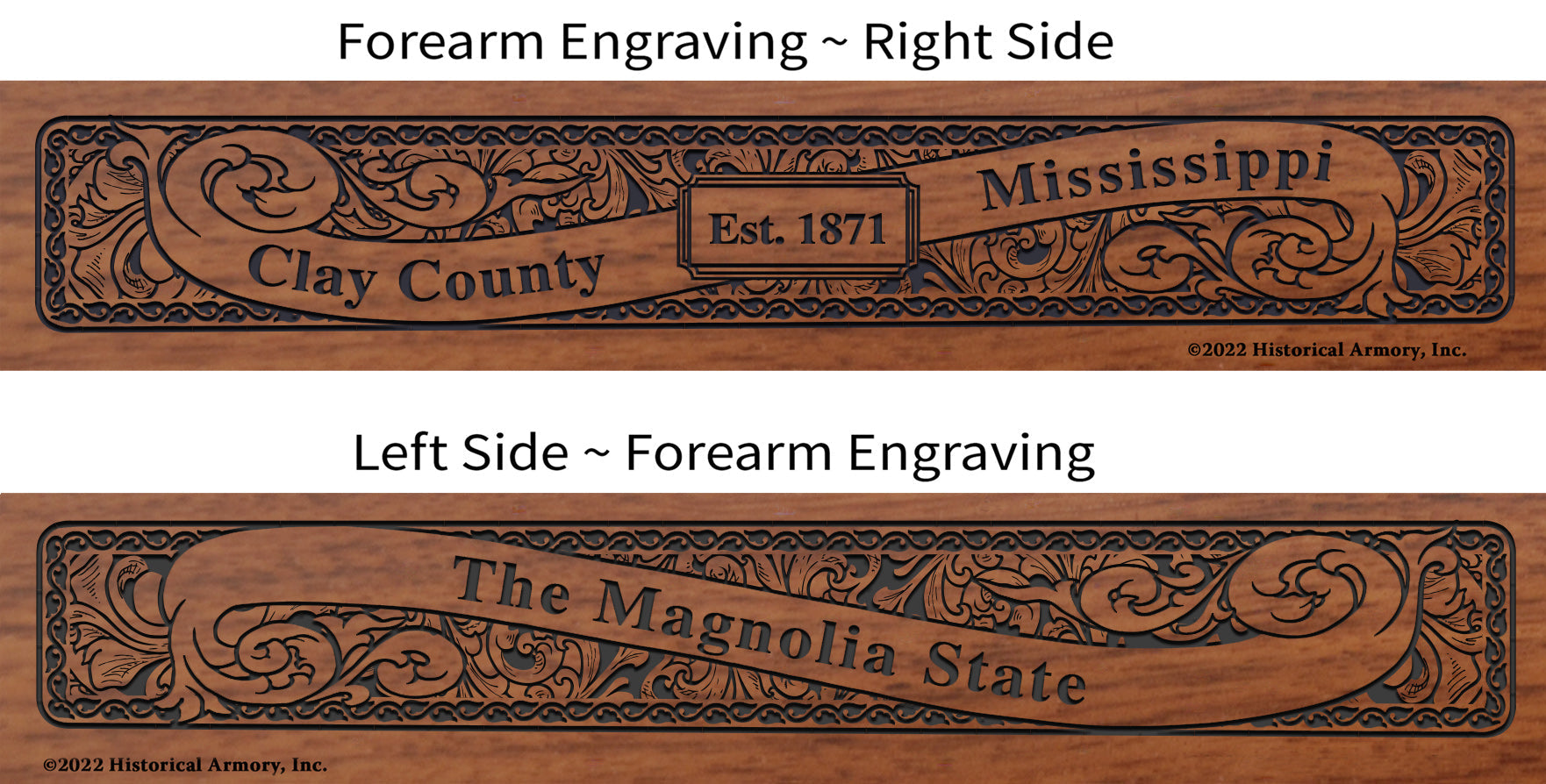 Clay County Mississippi Engraved Rifle Forearm