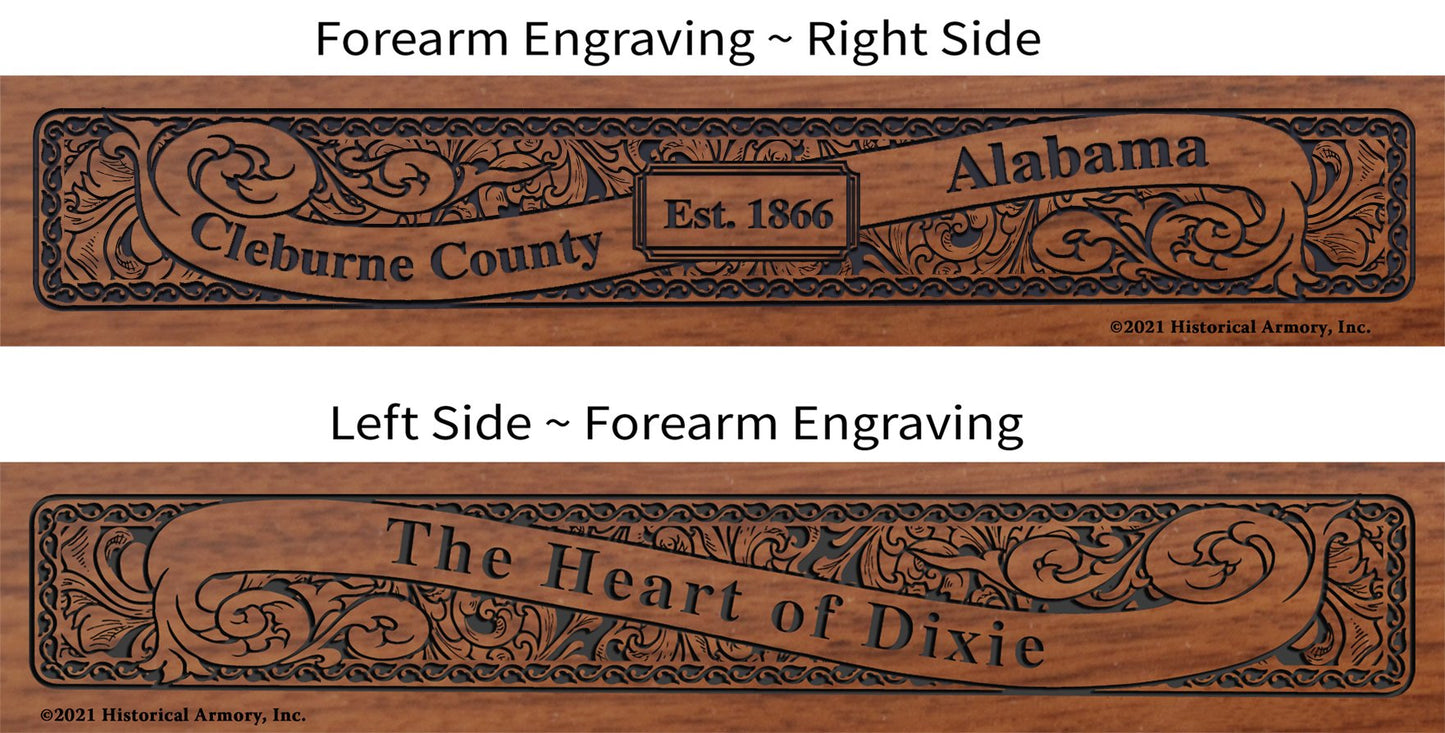 Cleburne  County Alabama Establishment and Motto History Engraved Rifle Forearm