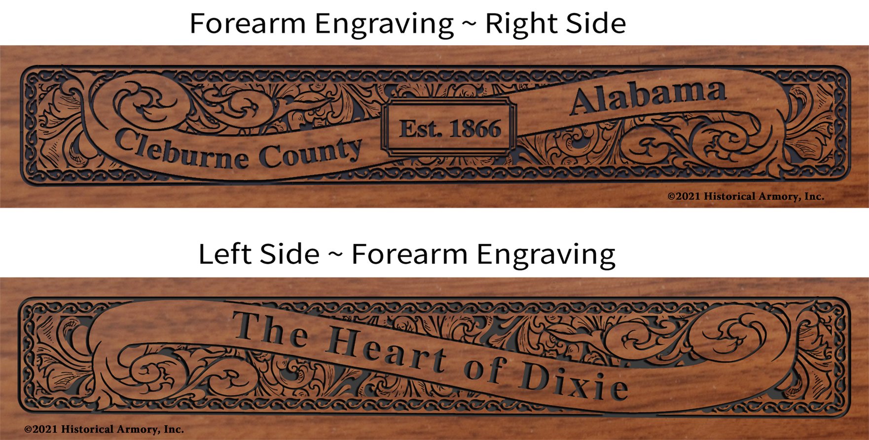 Cleburne  County Alabama Establishment and Motto History Engraved Rifle Forearm