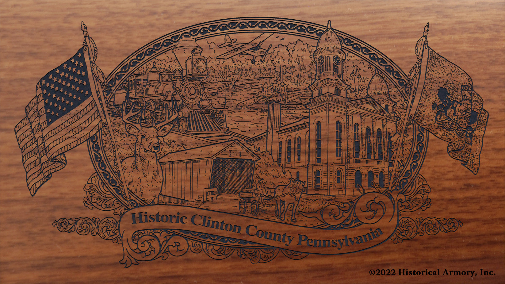 Clinton County Pennsylvania Engraved Rifle Buttstock