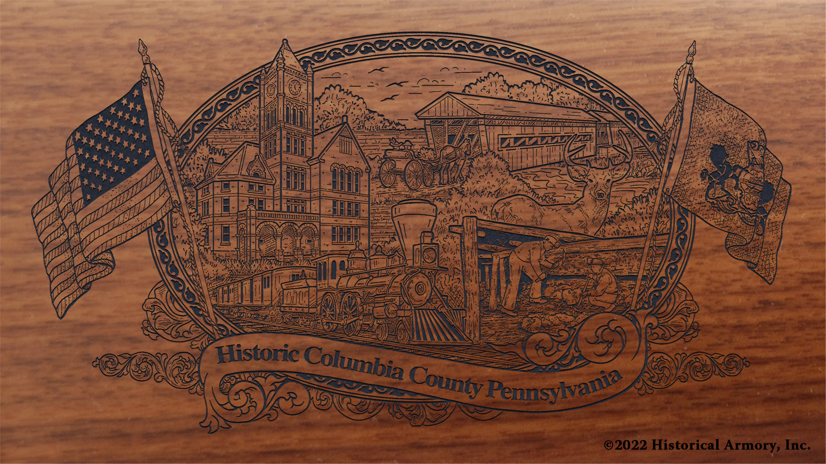 Columbia County Pennsylvania Engraved Rifle Buttstock