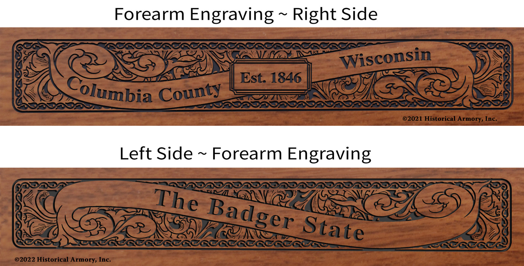 Columbia County Wisconsin Engraved Rifle Forearm