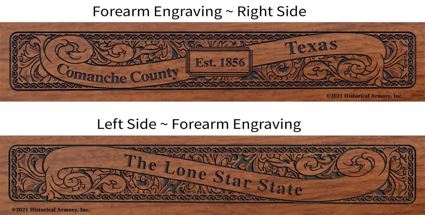 Comanche County Texas Establishment and Motto History Engraved Rifle Forearm