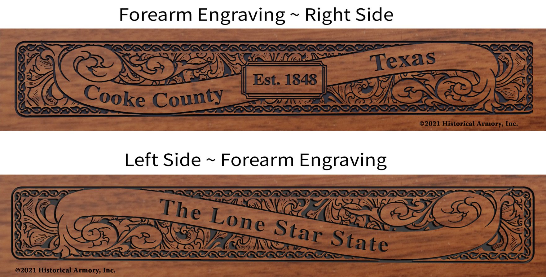 Cooke County Texas Establishment and Motto History Engraved Rifle Forearm