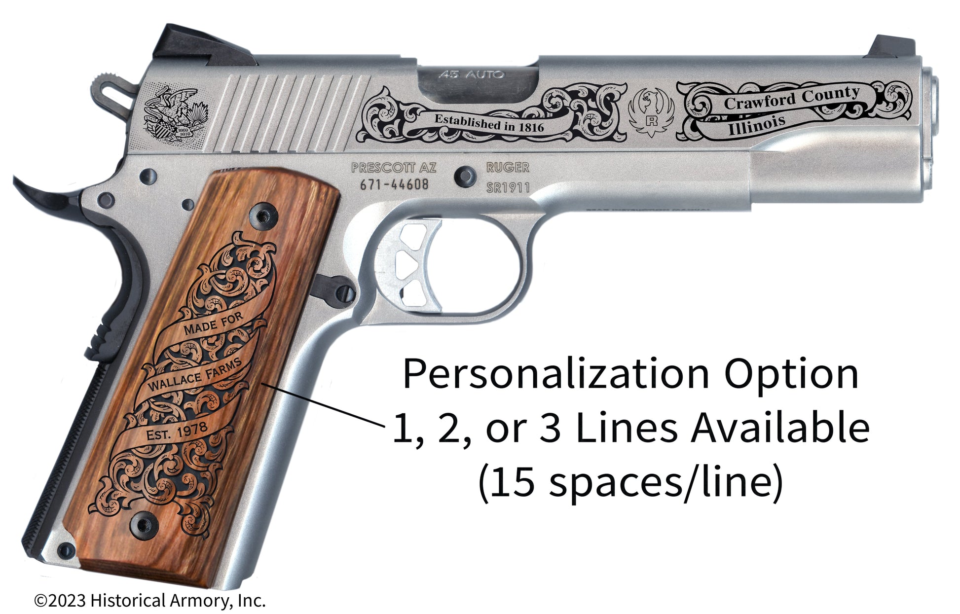 Crawford County Illinois Personalized Engraved .45 Auto Ruger 1911