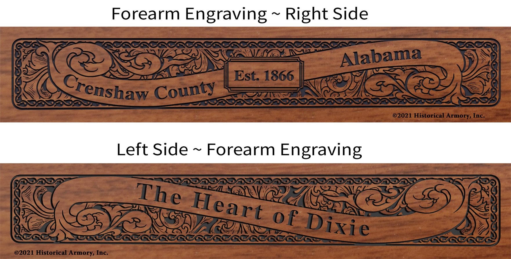 Crenshaw  County Alabama Establishment and Motto History Engraved Rifle Forearm