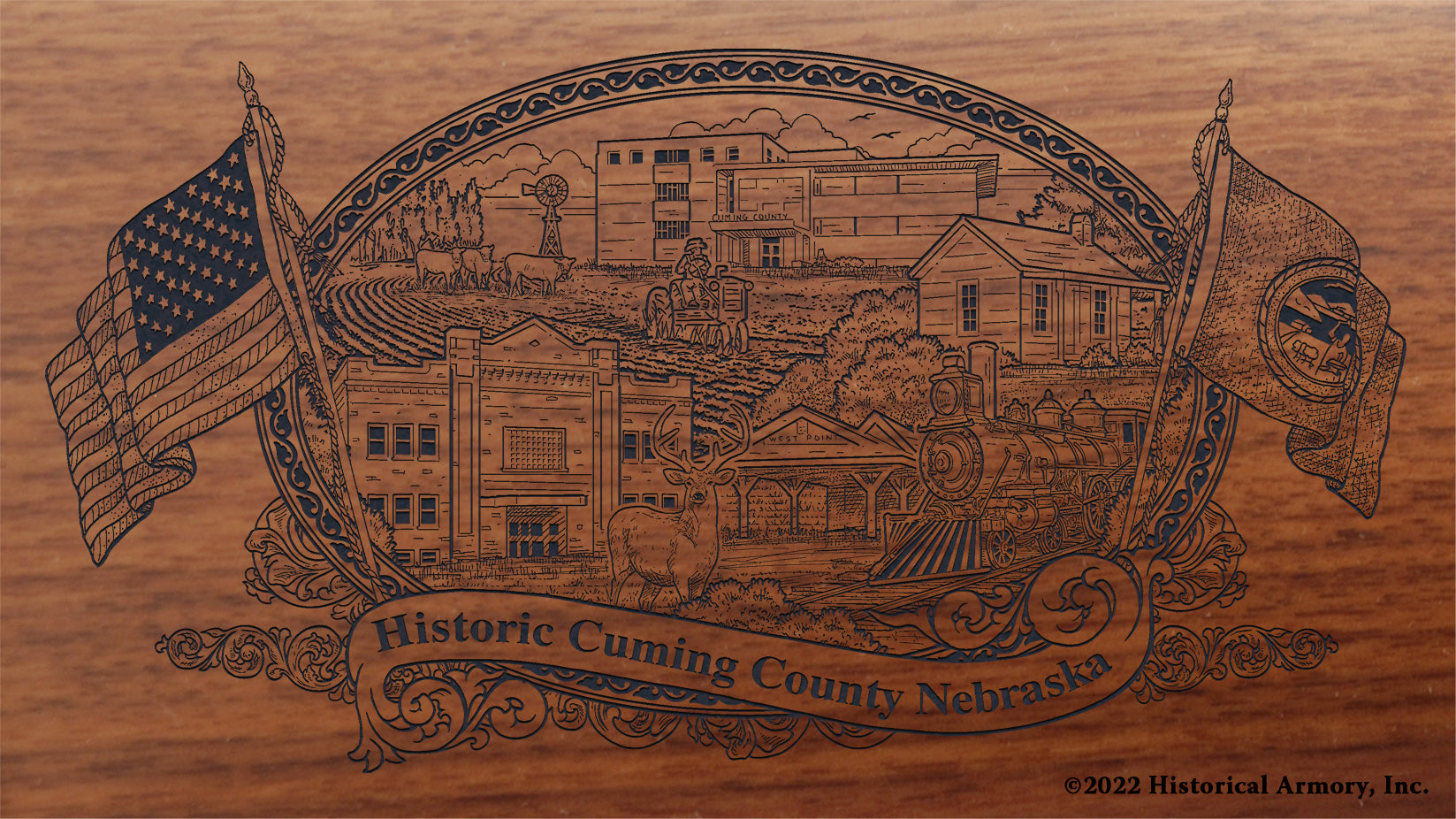 Cuming County Nebraska Engraved Rifle Buttstock