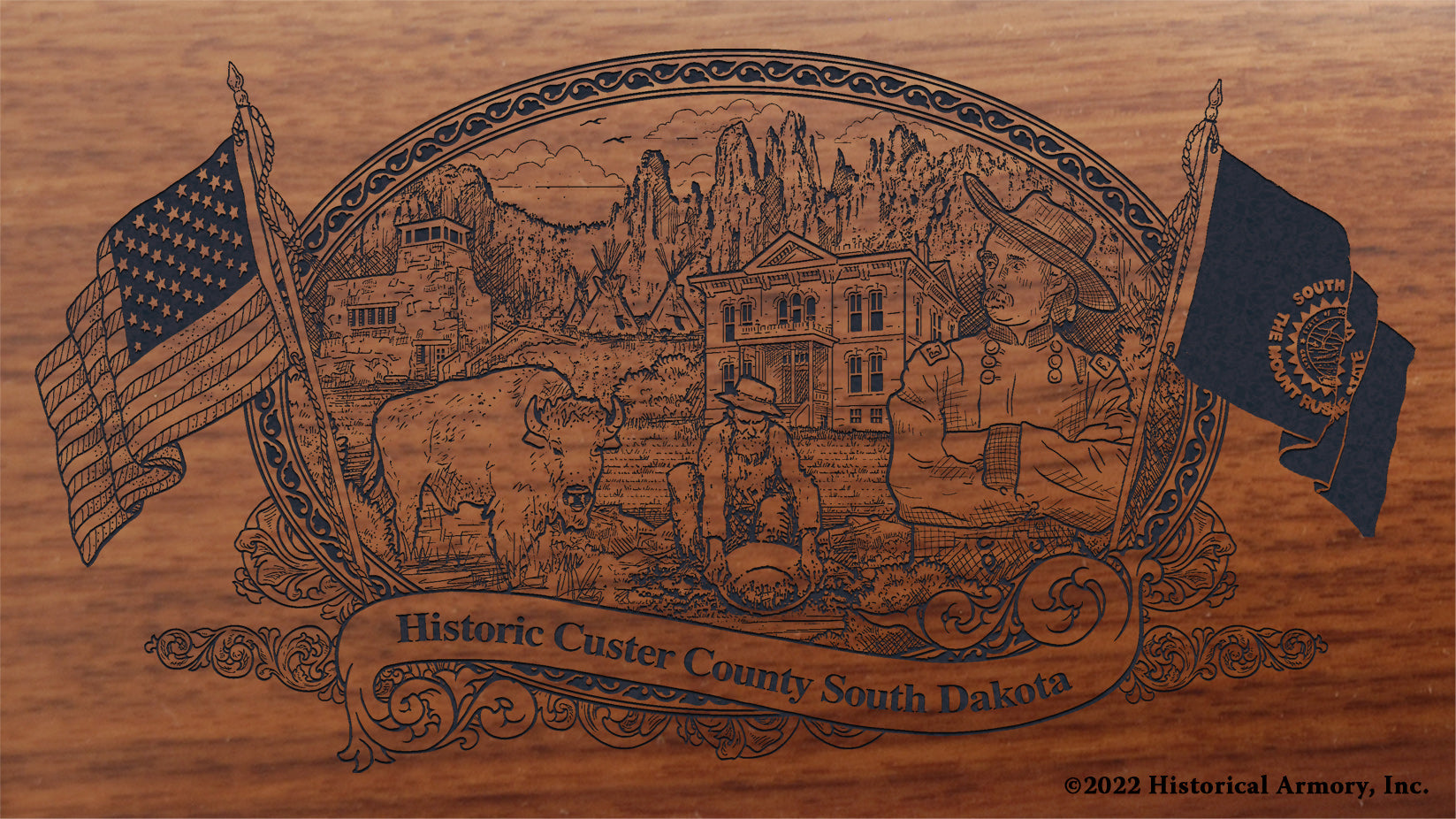 Custer County South Dakota Engraved Rifle Buttstock
