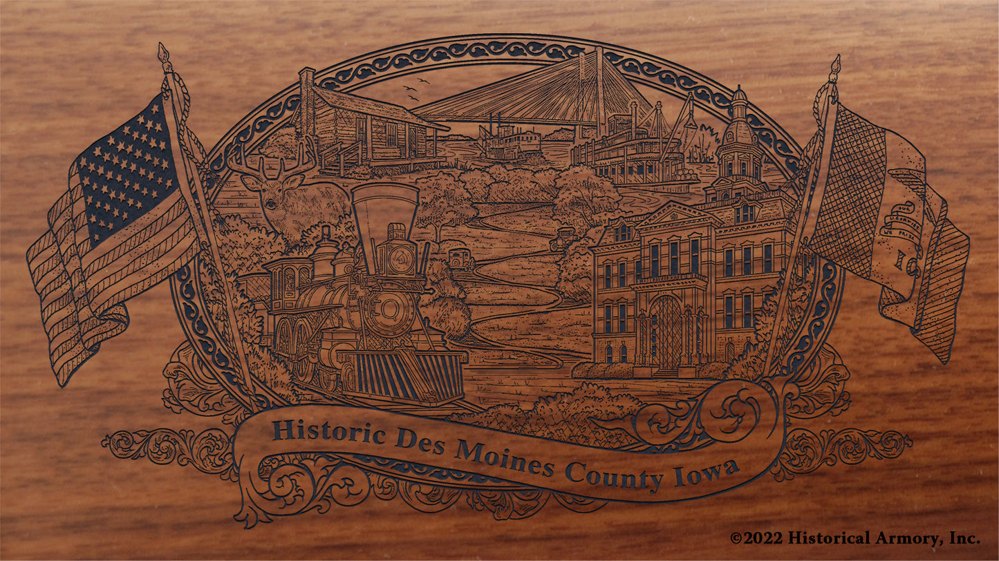 Des Moines County Iowa Engraved Rifle Buttstock