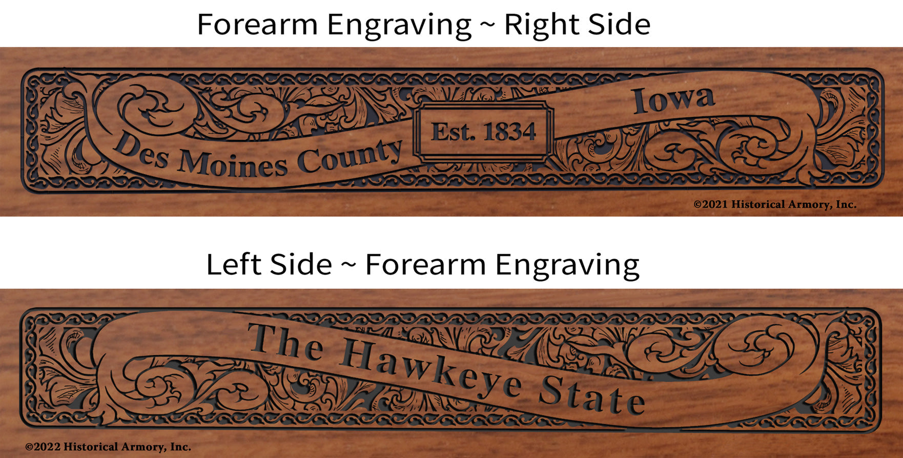 Des Moines County Iowa Engraved Rifle Forearm