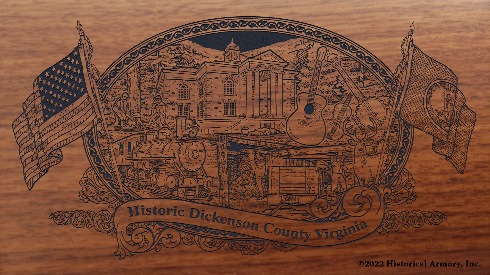 Dickenson County Virginia Engraved Rifle Buttstock