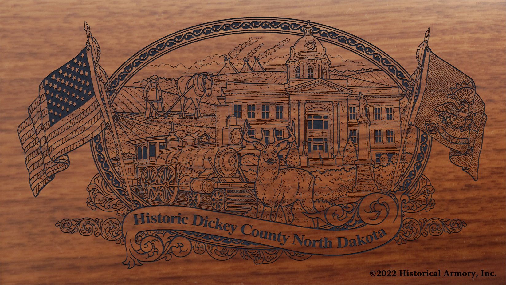 Dickey County North Dakota Engraved Rifle Buttstock