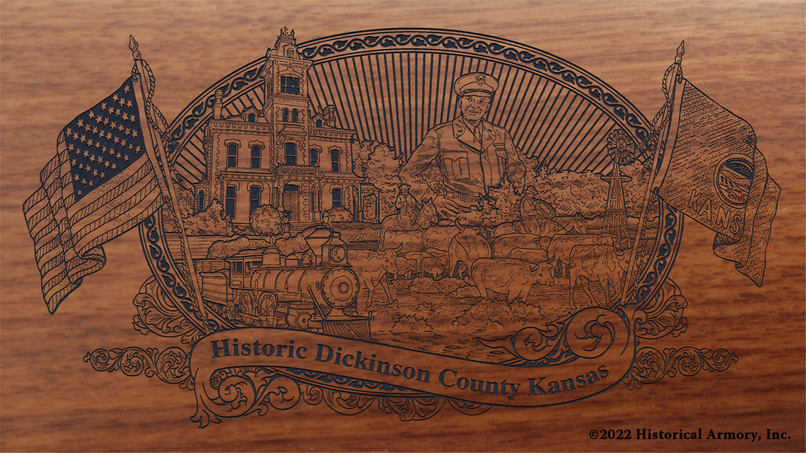 Dickinson County Kansas Engraved Rifle Buttstock