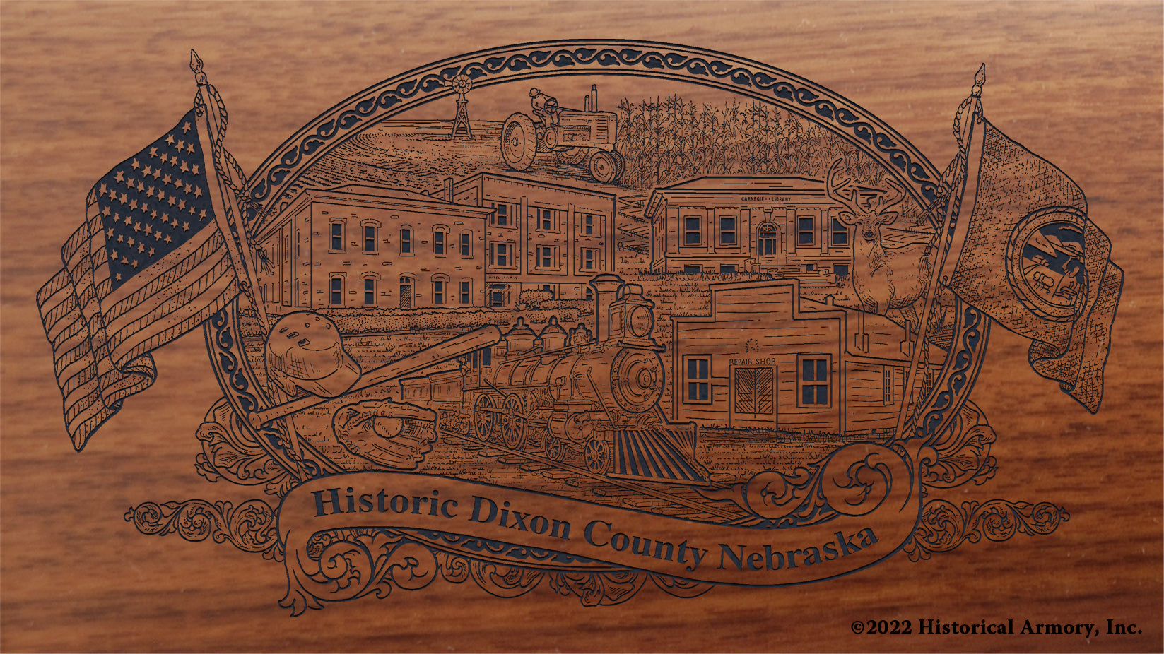 Dixon County Nebraska Engraved Rifle Buttstock