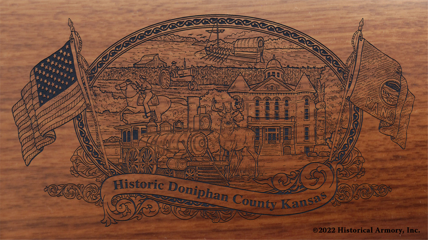 Doniphan County Kansas Engraved Rifle Buttstock
