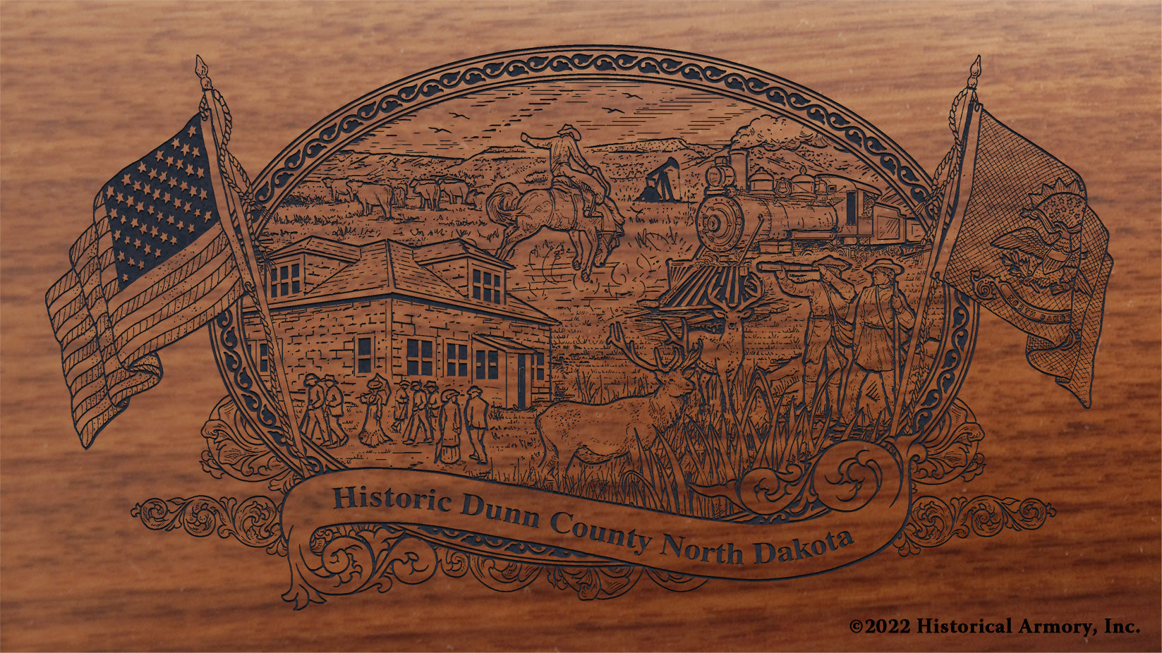 Dunn County North Dakota Engraved Rifle Buttstock