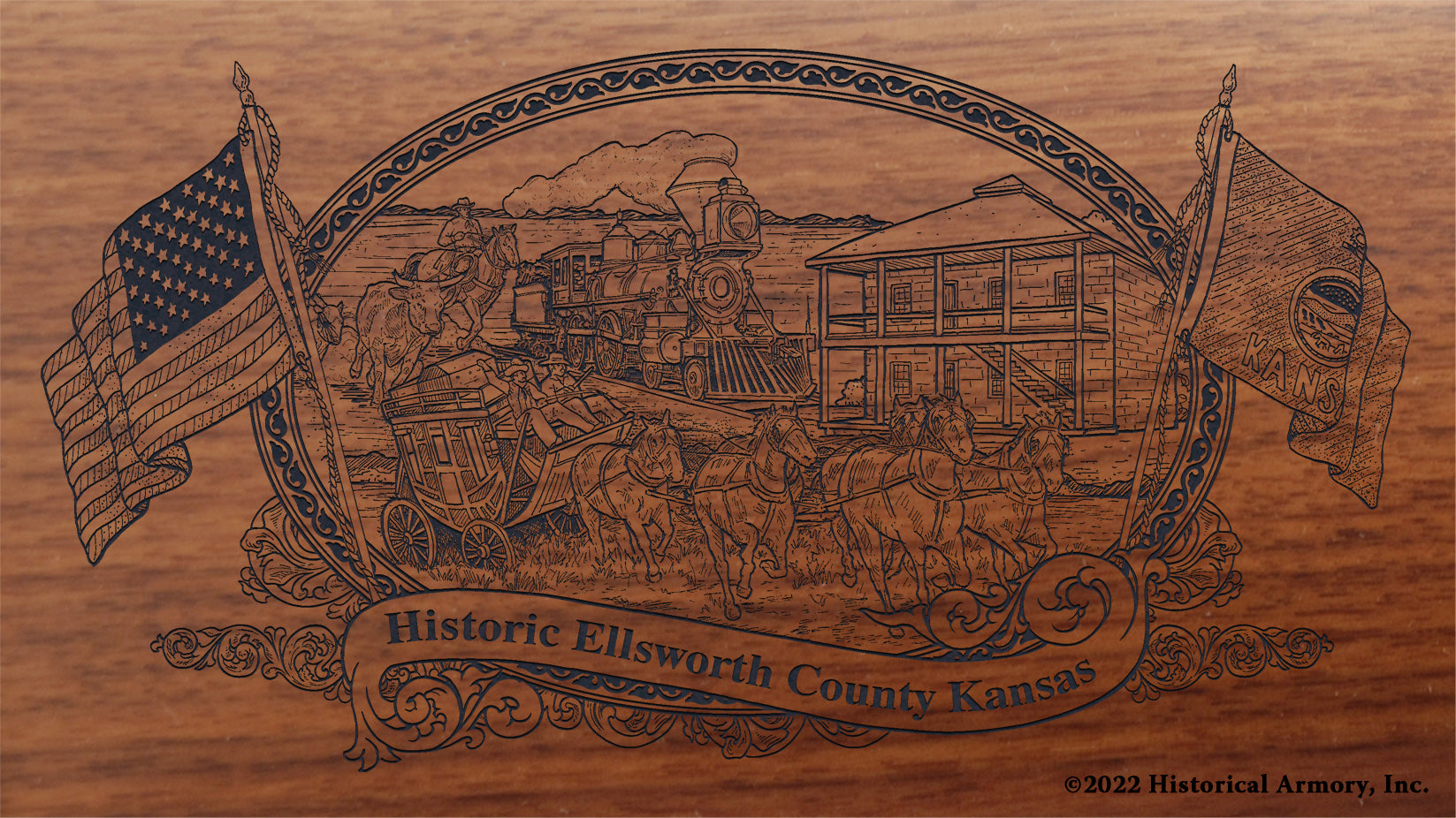 Ellsworth County Kansas Engraved Rifle Buttstock