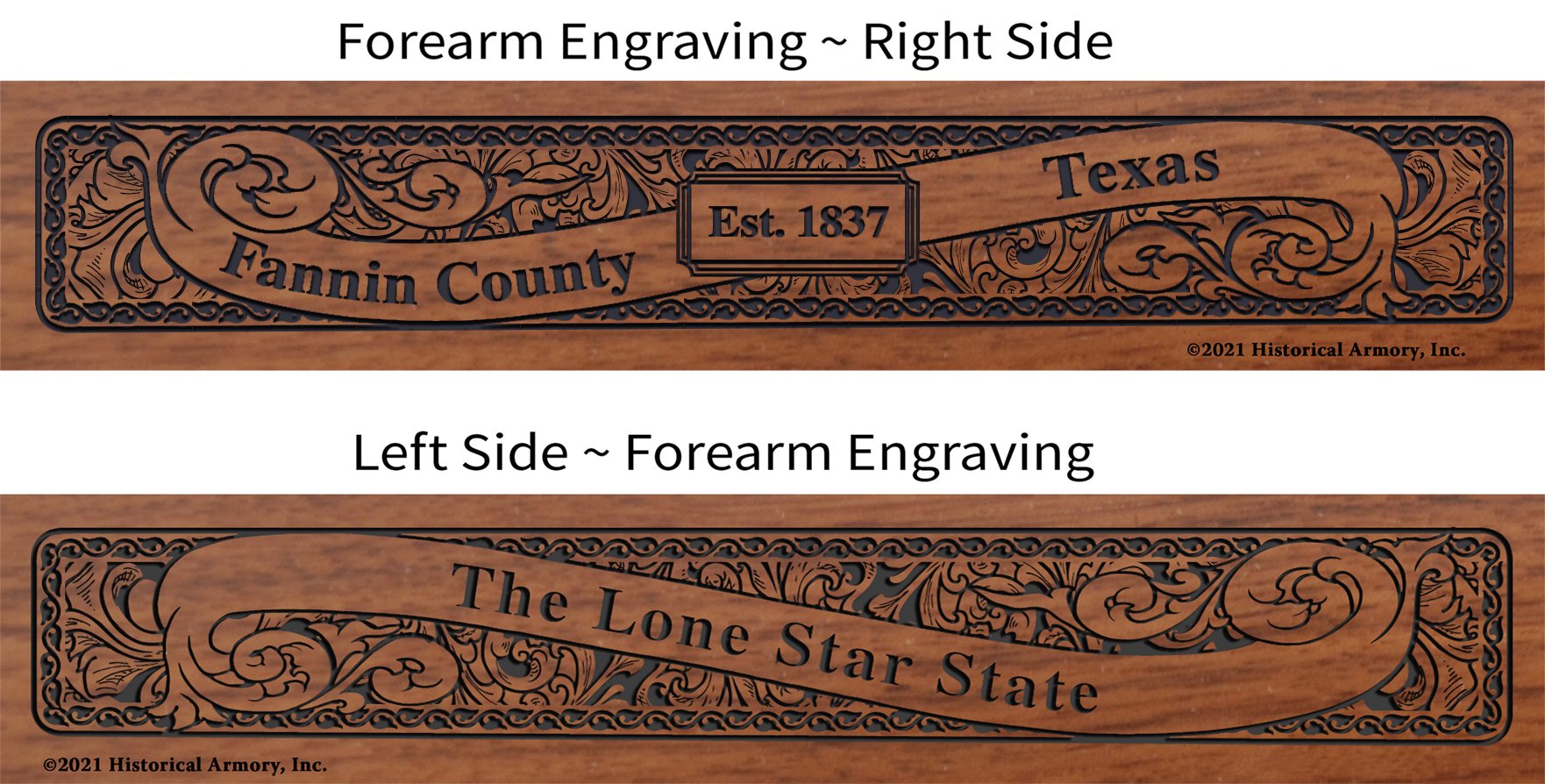 Fannin County Texas Establishment and Motto History Engraved Rifle Forearm