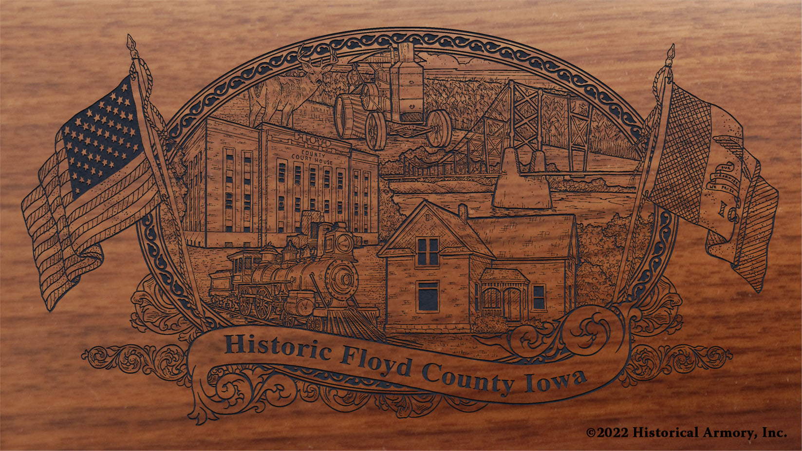 Floyd County Iowa Engraved Rifle Buttstock