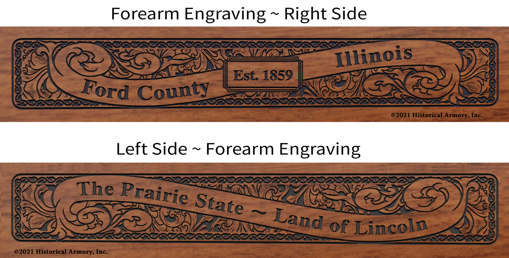 Ford County Illinois Establishment and Motto History Engraved Rifle Forearm