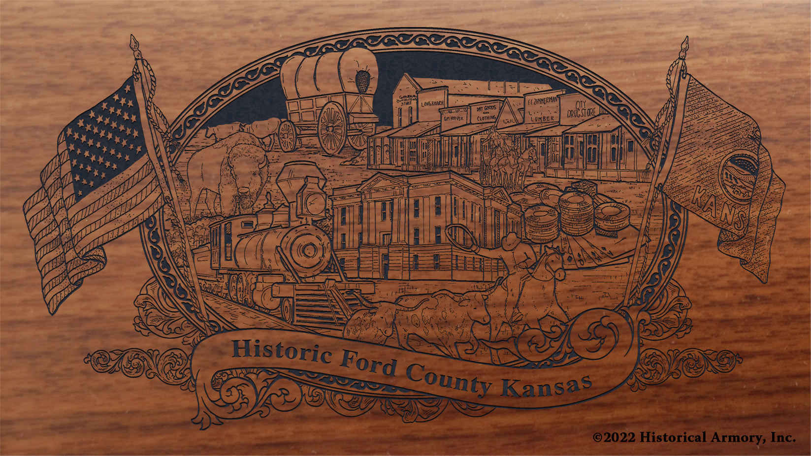 Ford County Kansas Engraved Rifle Buttstock