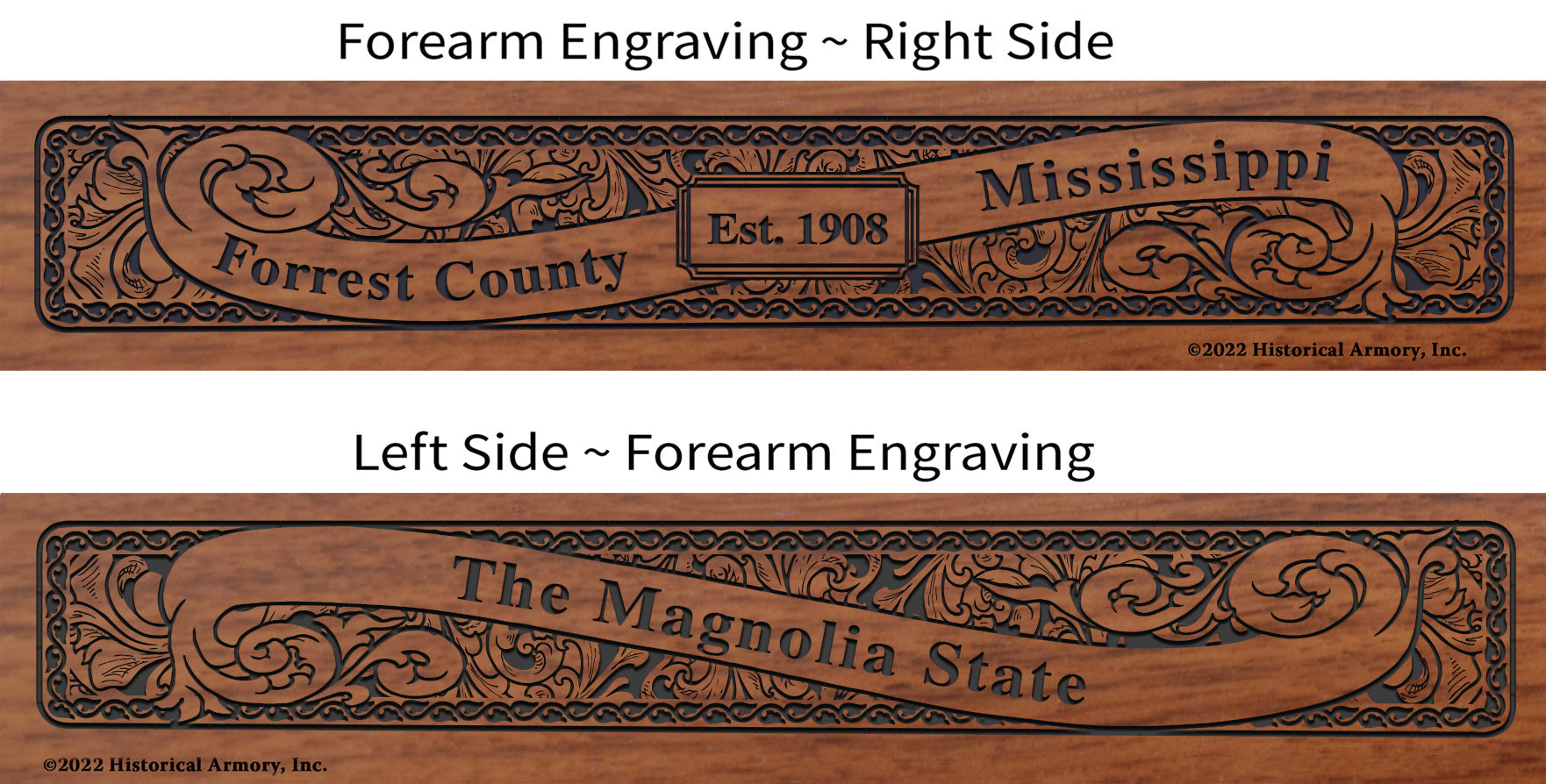 Forrest County Mississippi Engraved Rifle Forearm