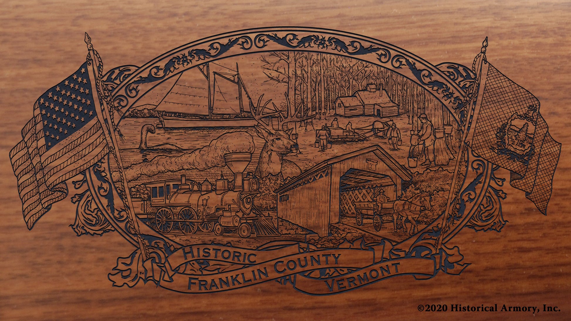 Franklin County Vermont Engraved Rifle Buttstock