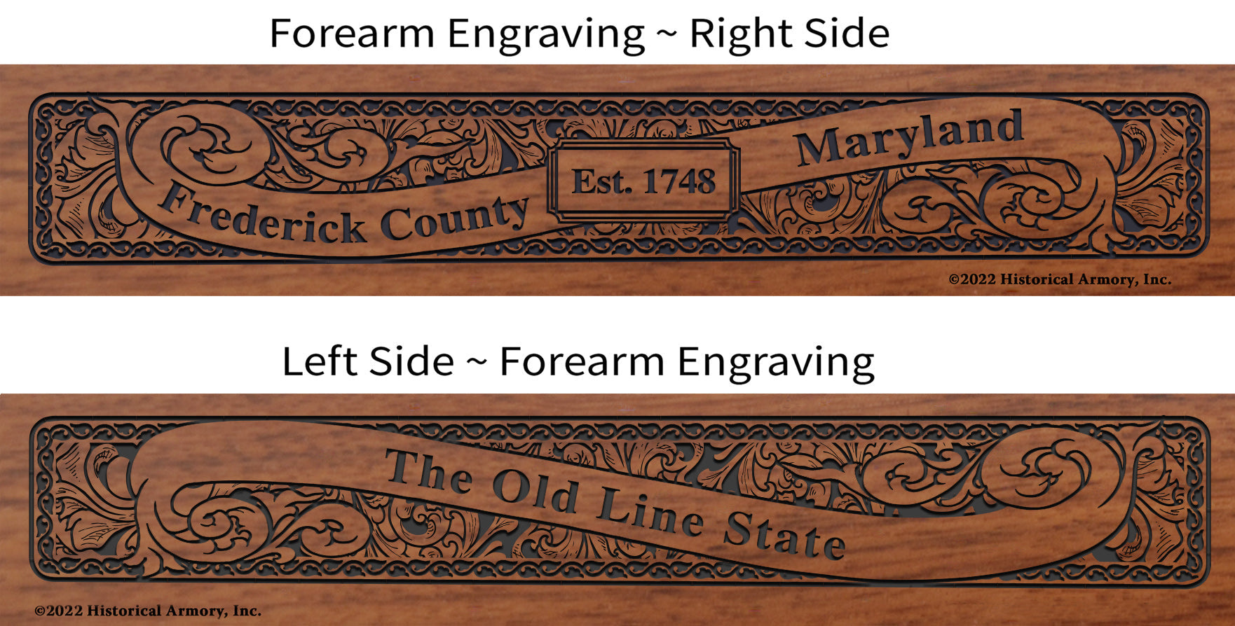 Frederick County Maryland Engraved Rifle Forearm