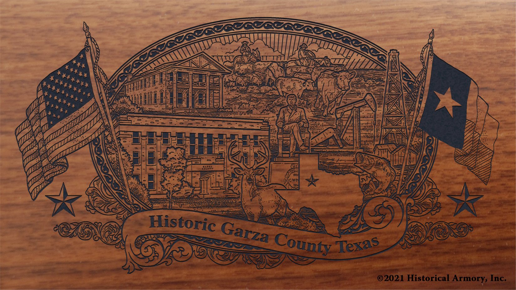 Engraved artwork | History of Garza County Texas | Historical Armory
