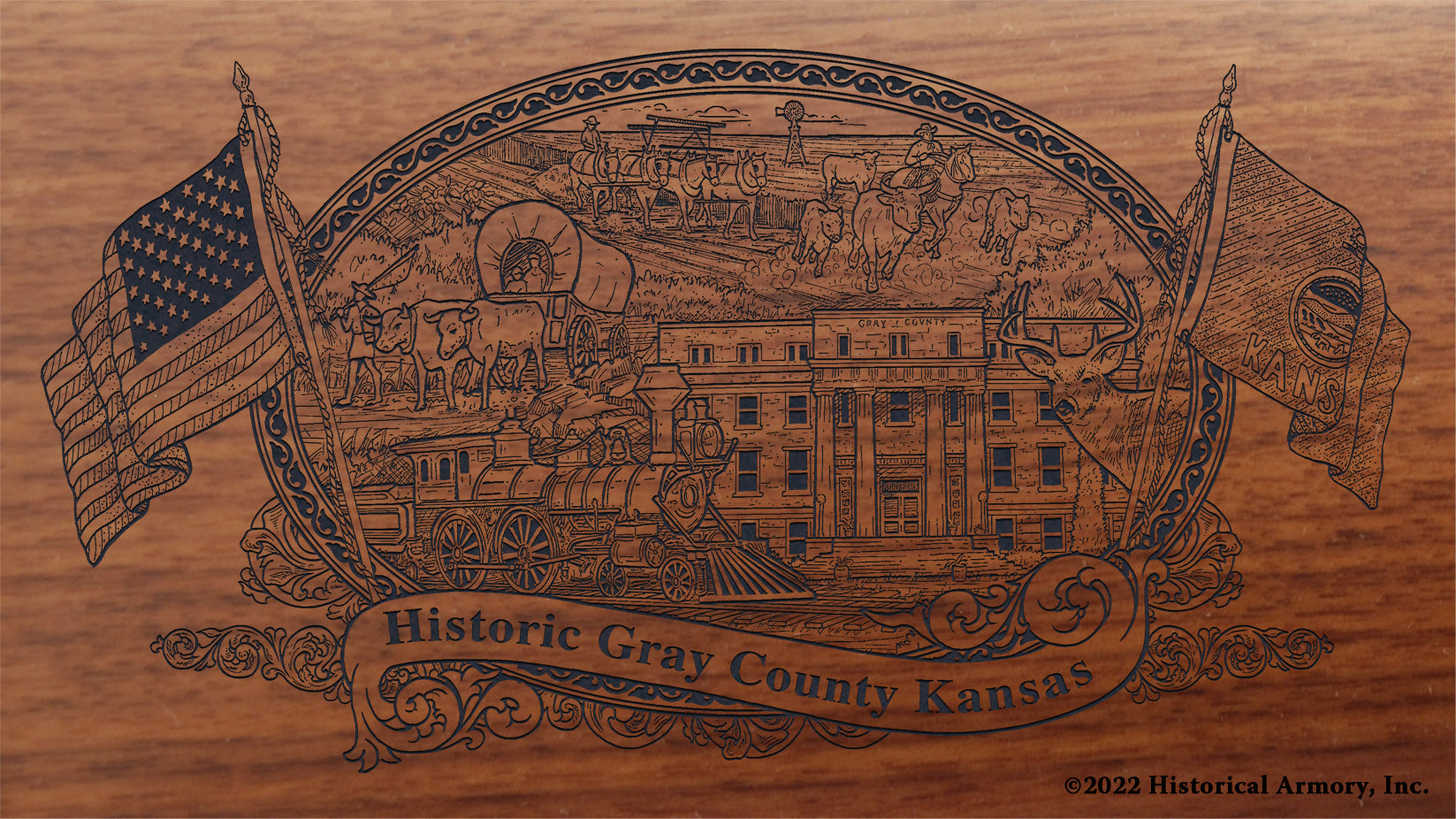 Gray County Kansas Engraved Rifle Buttstock