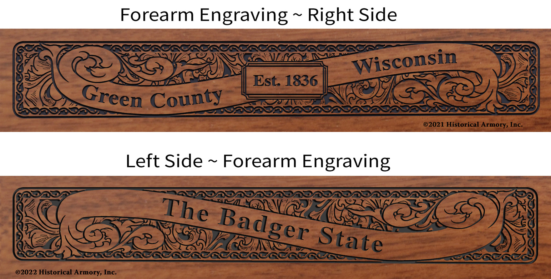 Green County Wisconsin Engraved Rifle Forearm
