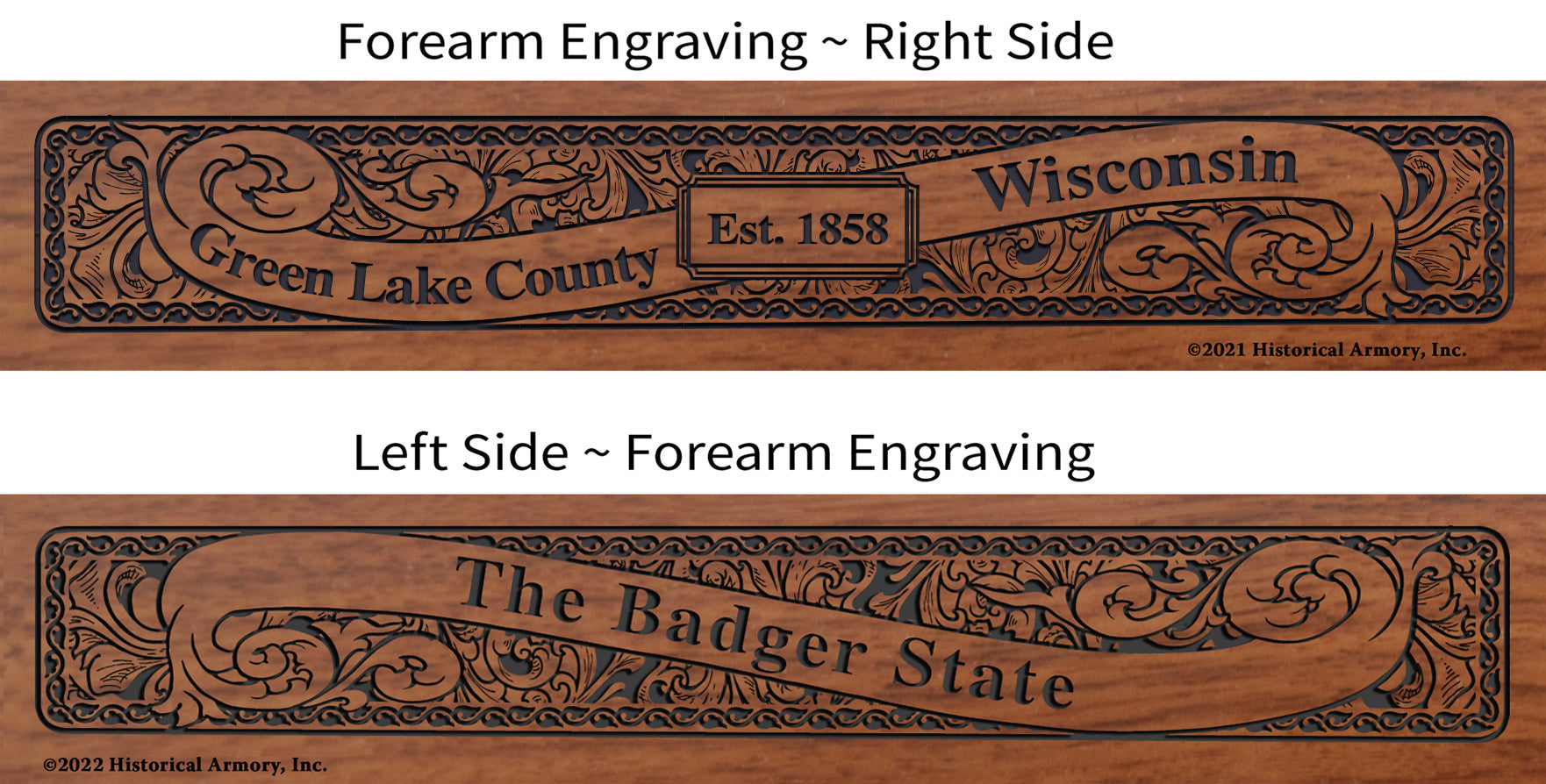 Green Lake County Wisconsin Engraved Rifle Forearm