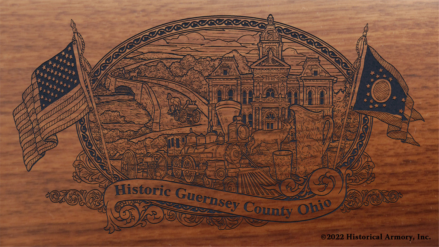 Guernsey County Ohio Engraved Rifle Buttstock