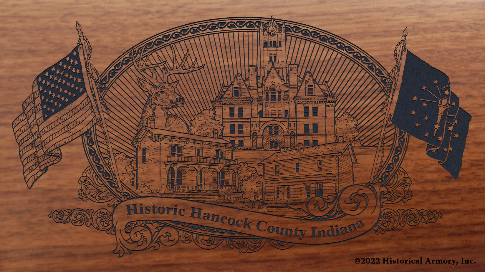 Hancock County Indiana Engraved Rifle Buttstock