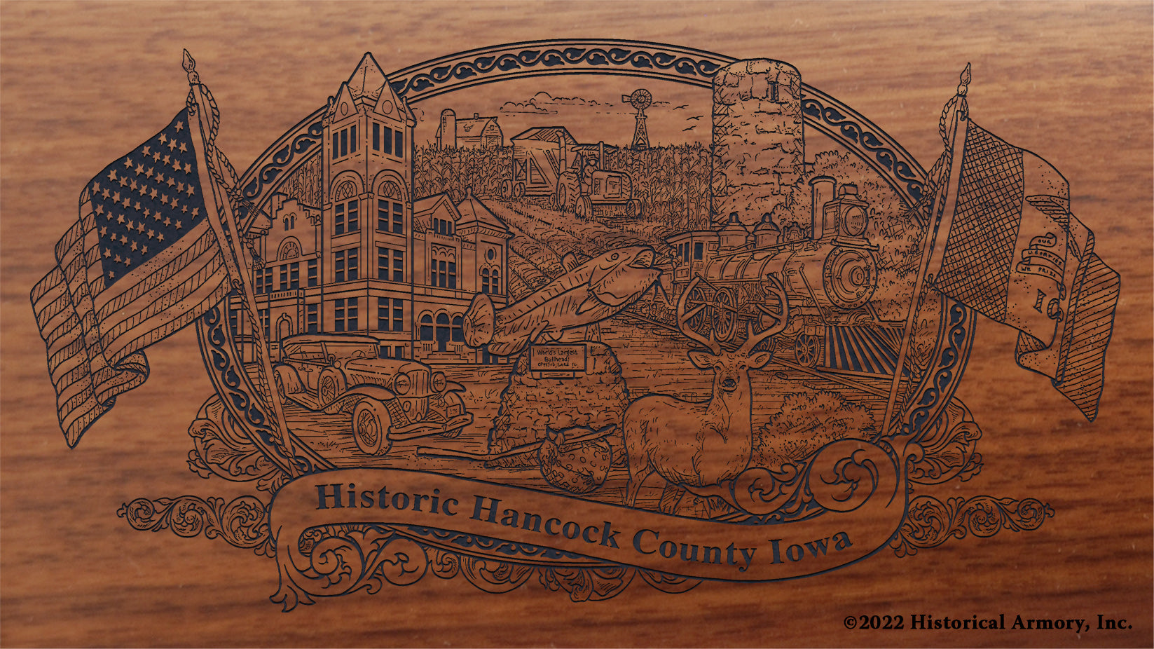Hancock County Iowa Engraved Rifle Buttstock