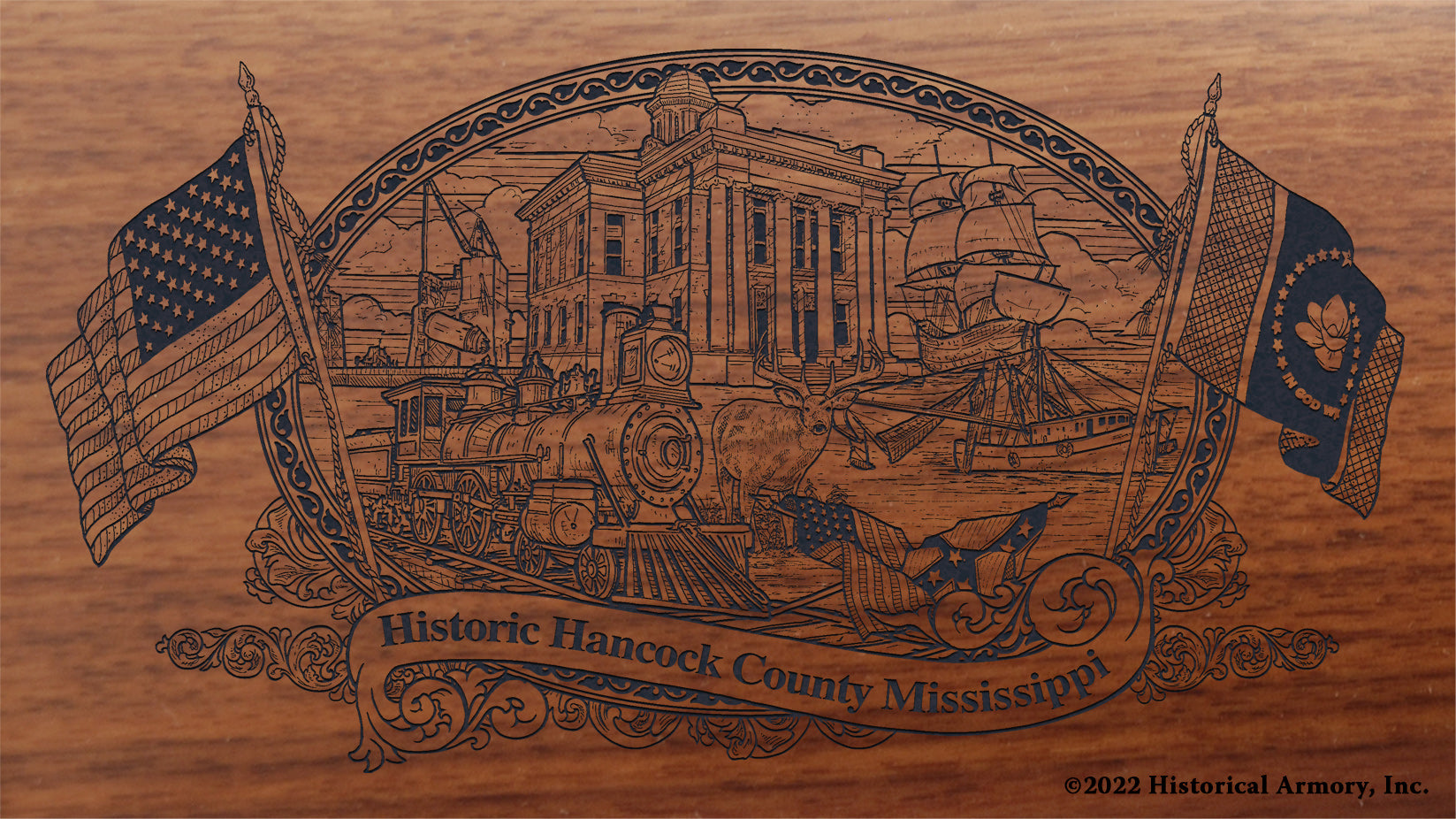 Hancock County Mississippi Engraved Rifle Buttstock