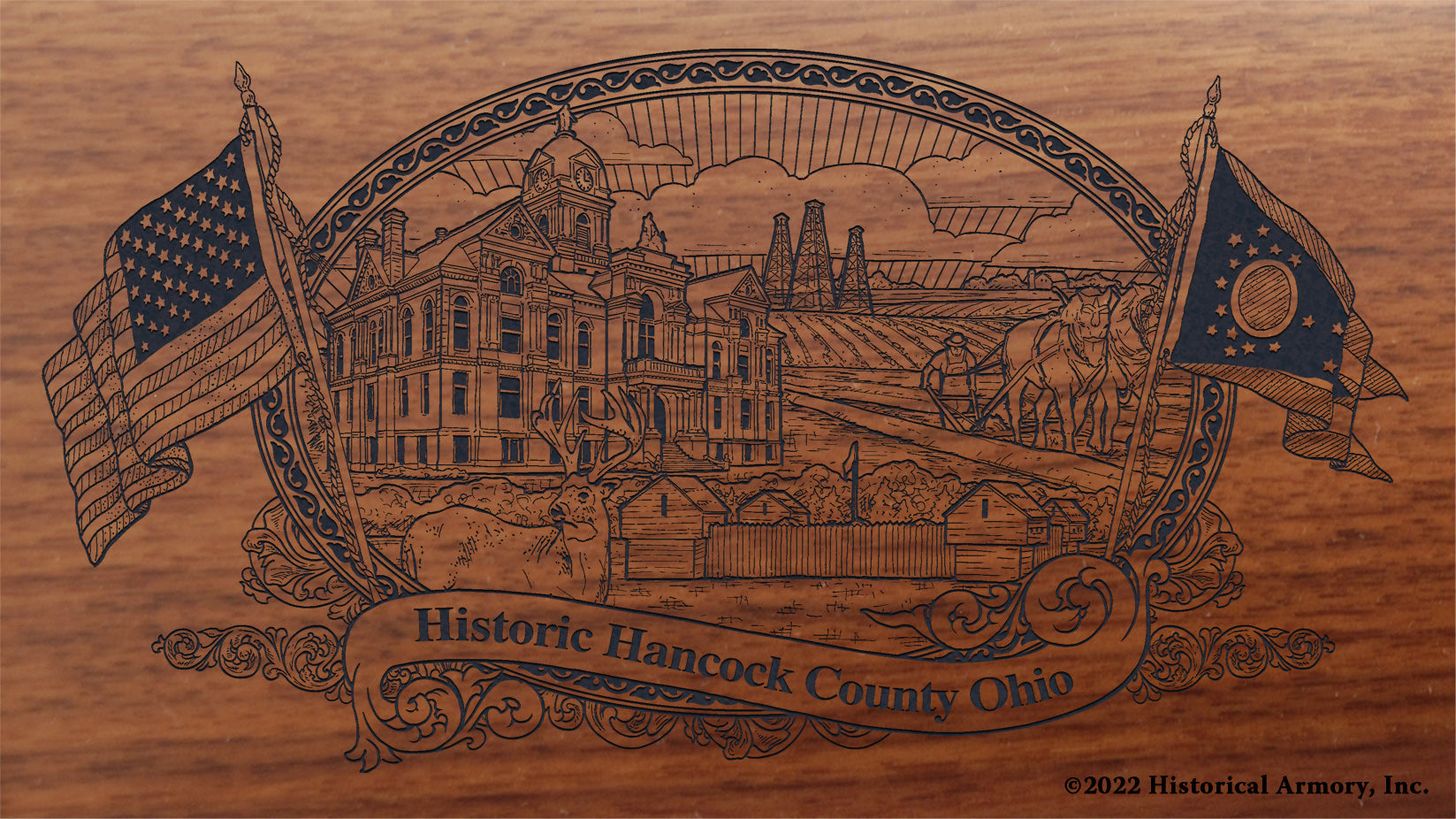 Hancock County Ohio Engraved Rifle Buttstock