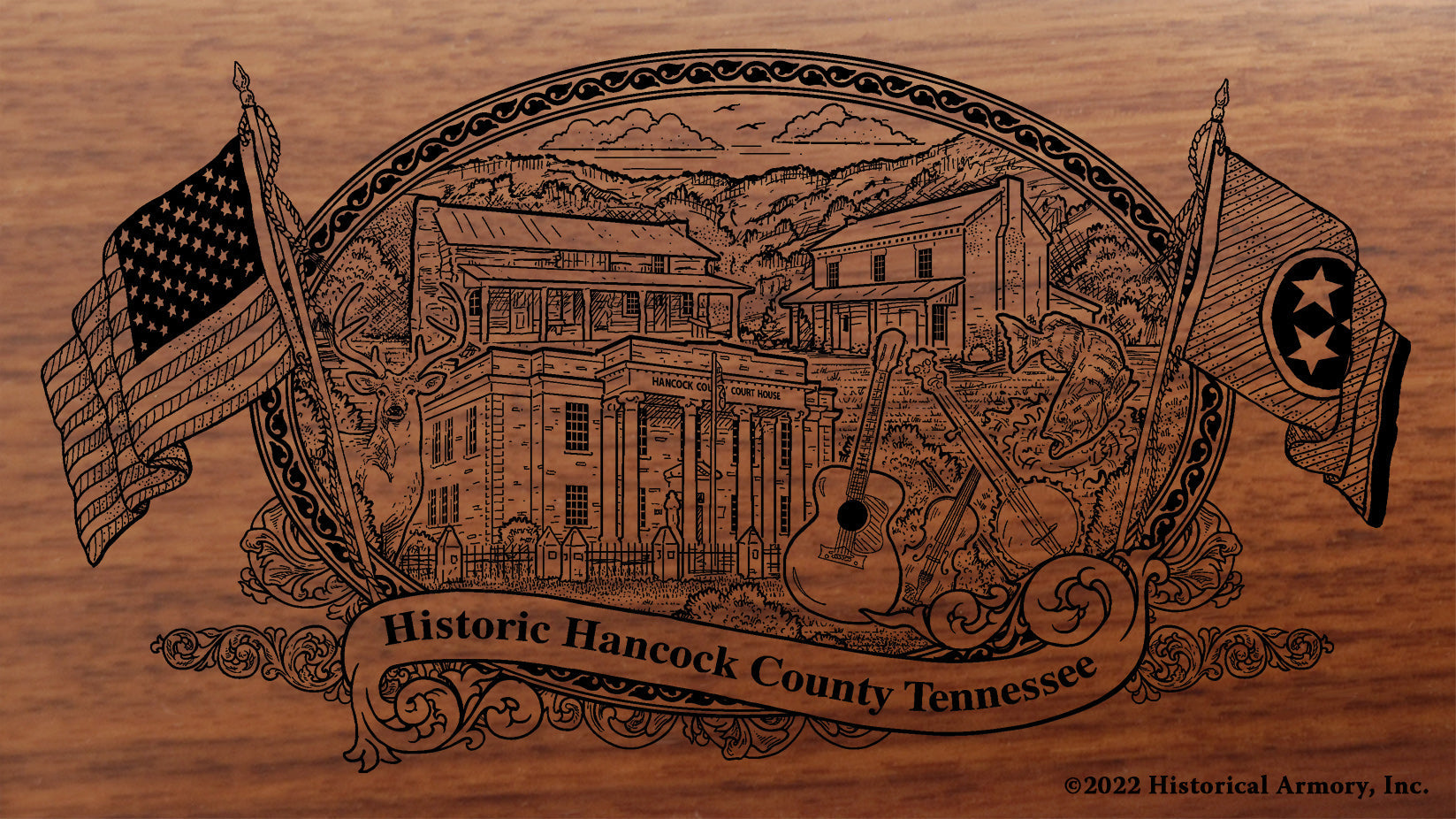 Hancock County Tennessee Engraved Rifle Buttstock
