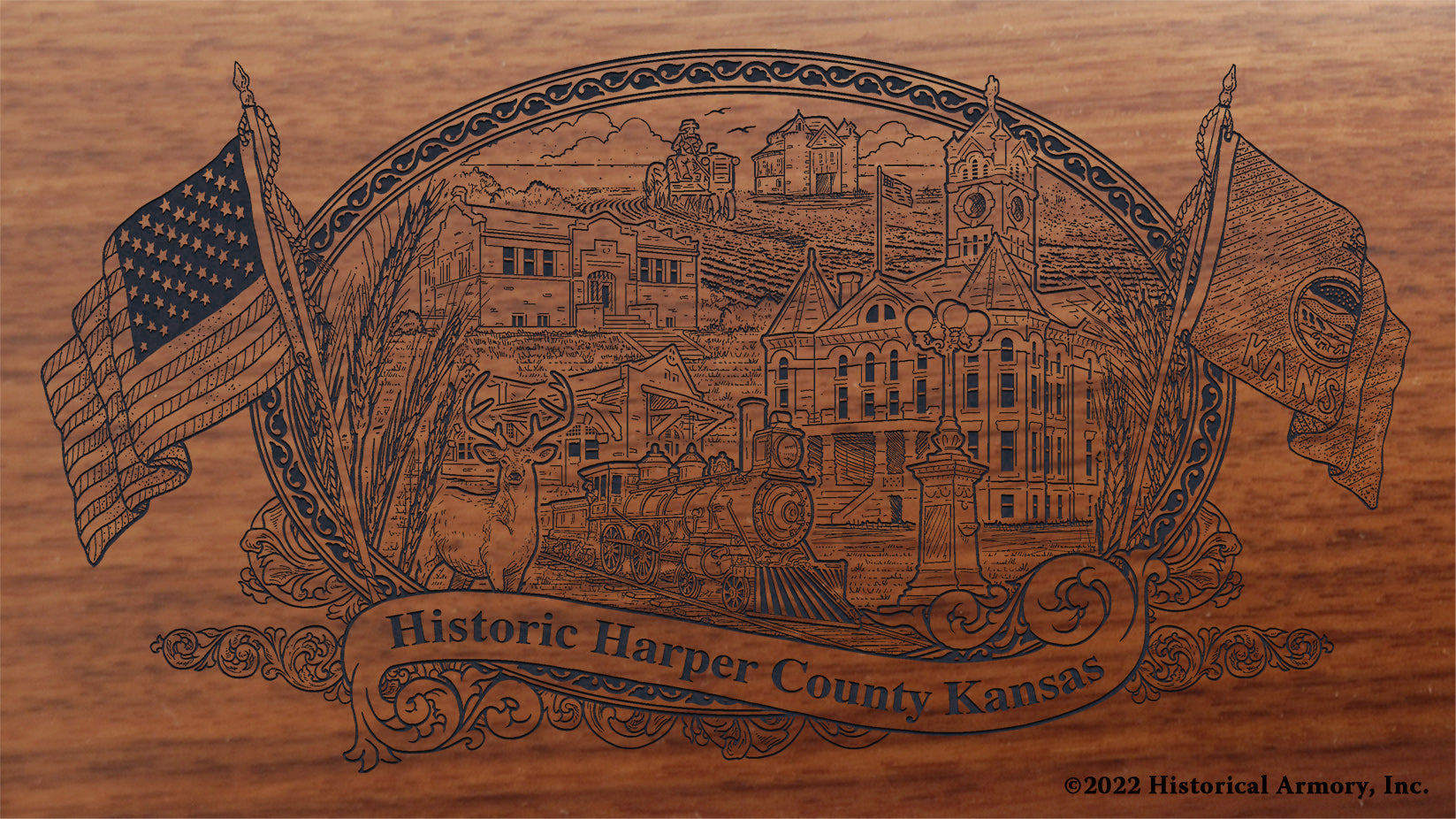 Harper County Kansas Engraved Rifle Buttstock