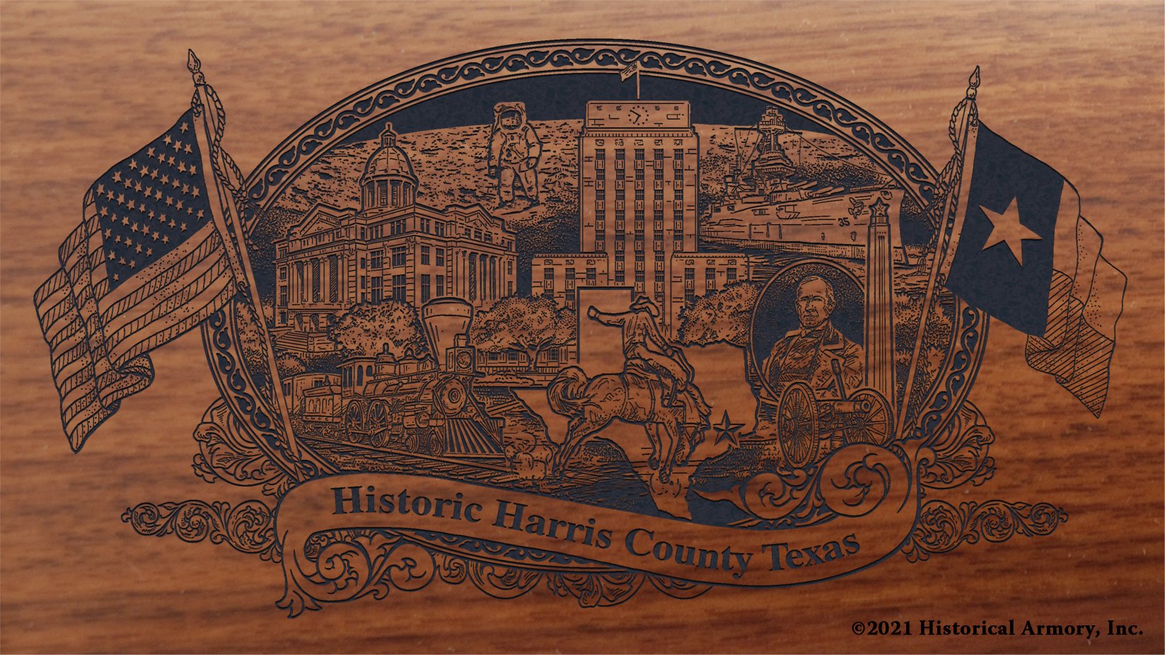Engraved artwork | History of Harris County Texas | Historical Armory