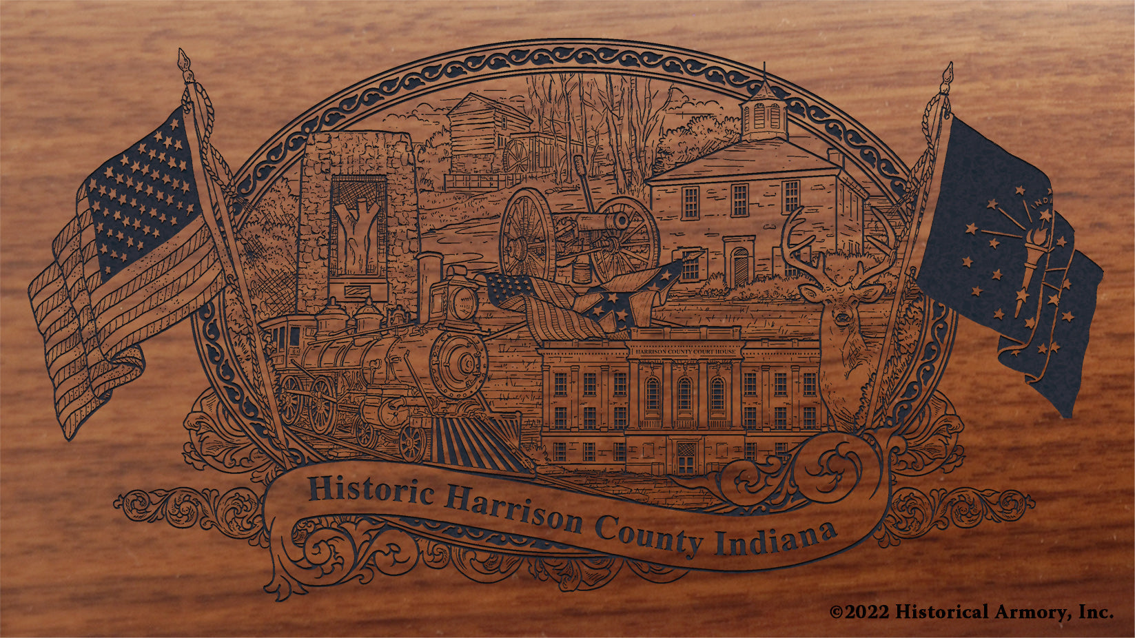 Harrison County Indiana Engraved Rifle Buttstock